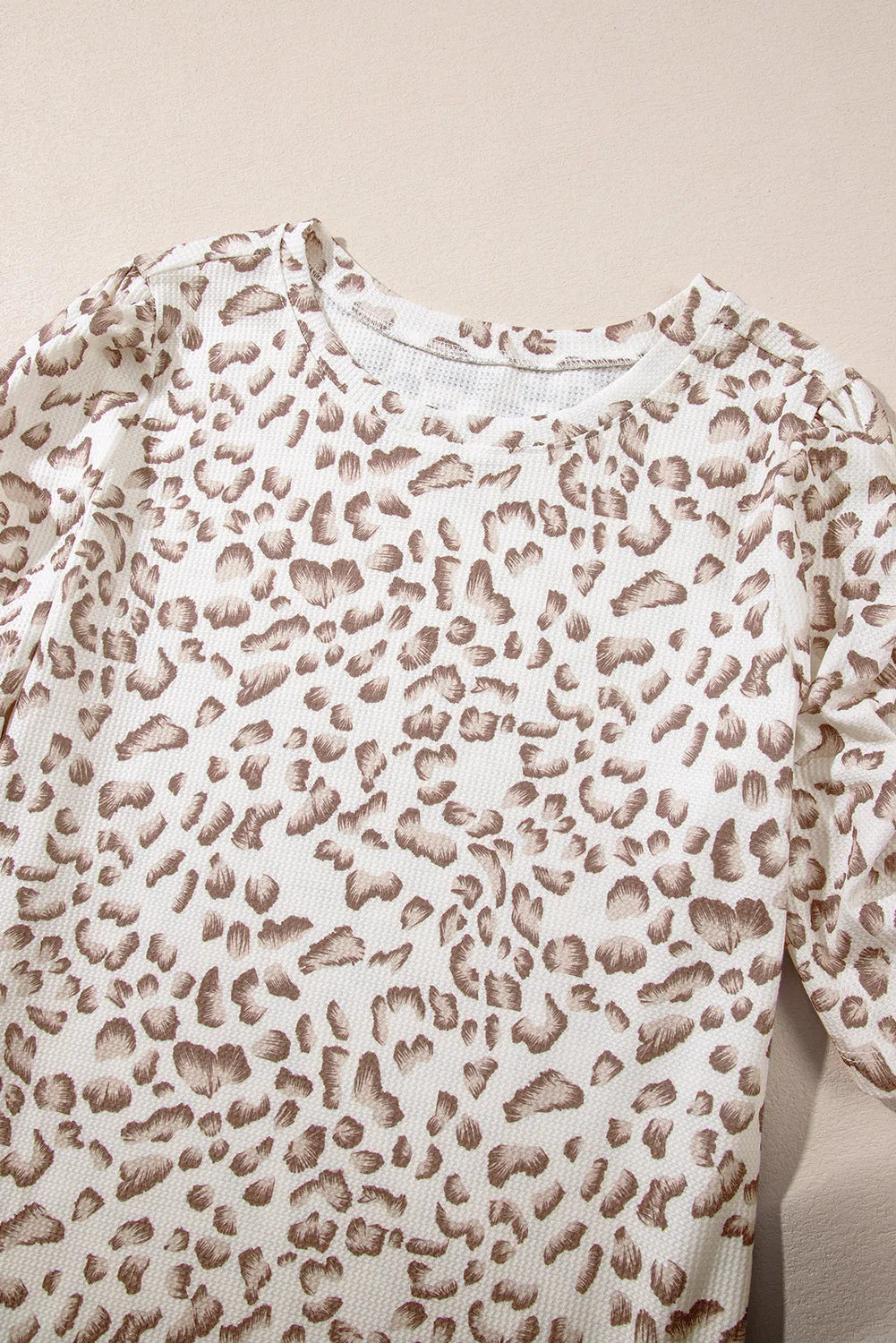 Multicolour Textured Leopard Print Ruched Sleeve T Shirt - Chic Meadow Boutique 