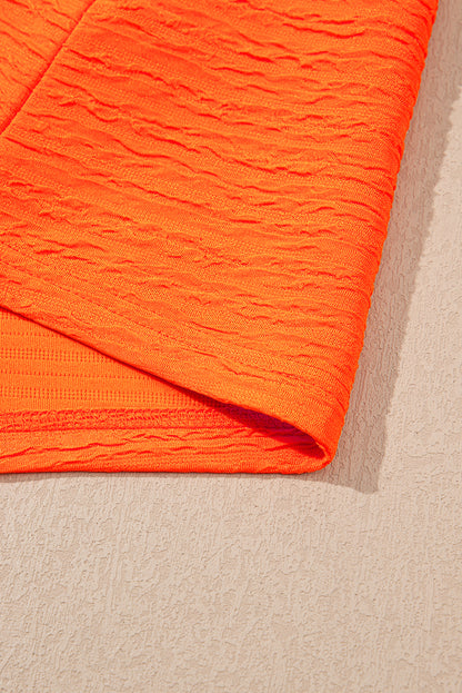 Orange Textured V Neck T Shirt and Shorts Set