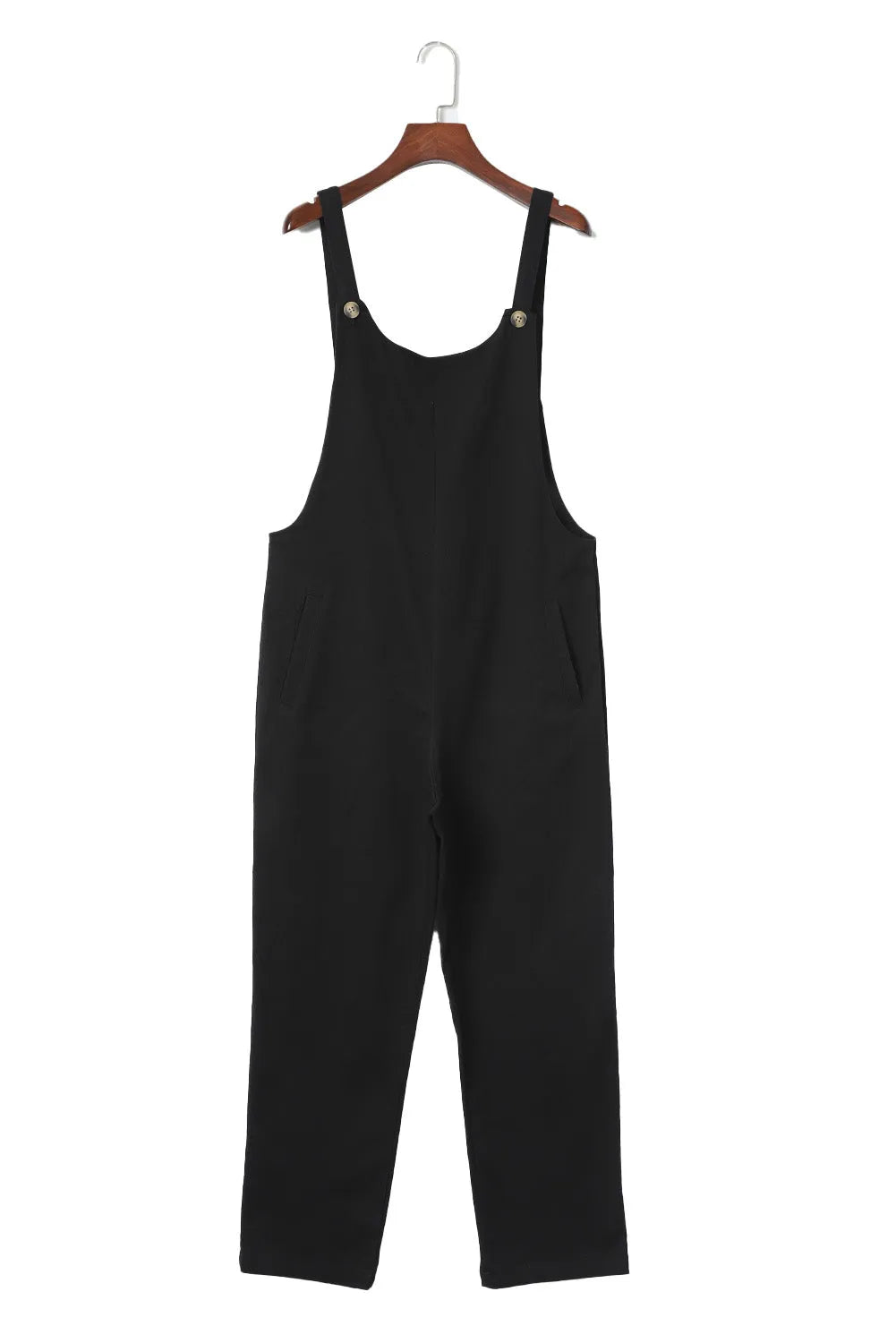 Black Button Straps Pocketed Cropped Jumpsuit - Chic Meadow Boutique 