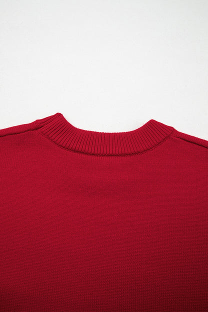 Fiery Red Sequined Bow Graphic Christmas Holiday Sweater