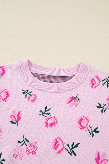 Delicacy Sweet Floral Print Drop Shoulder Cropped Sweater