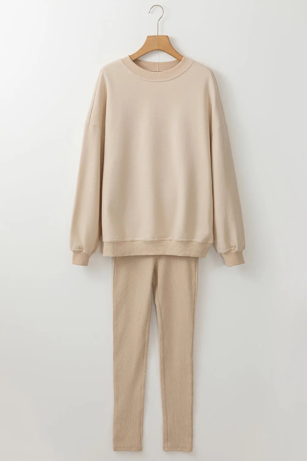 Beige Solid Sweatshirt and Leggings Two Piece Set - Chic Meadow Boutique 