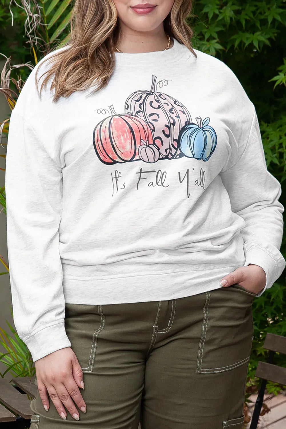 Gray Pumpkin Graphic Plus Size Pullover Sweatshirt - Chic Meadow Boutique 