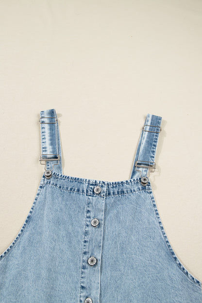 Dusk Blue Light Wash Tiered Flowy Overall Denim Dress