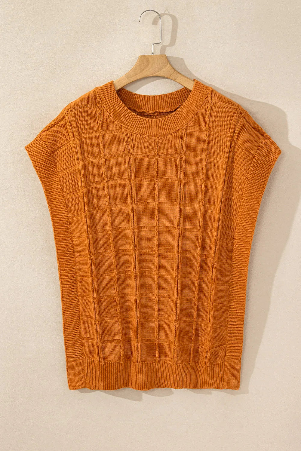 Chestnut Grid Textured Short Sleeve Sweater - Chic Meadow Boutique 