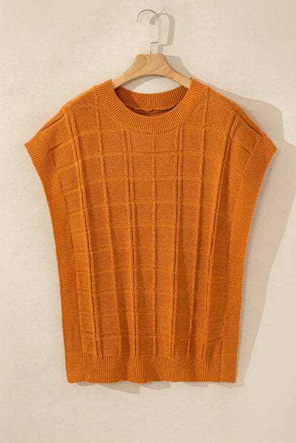 Chestnut Grid Textured Short Sleeve Sweater - Chic Meadow Boutique 