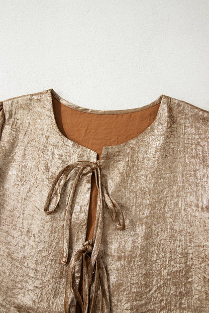 Gold Metallic Tied Front Babydoll Blouse