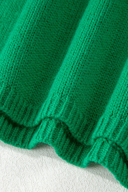 Bright Green Festive Bow Backless Bubble Sleeve Sweater