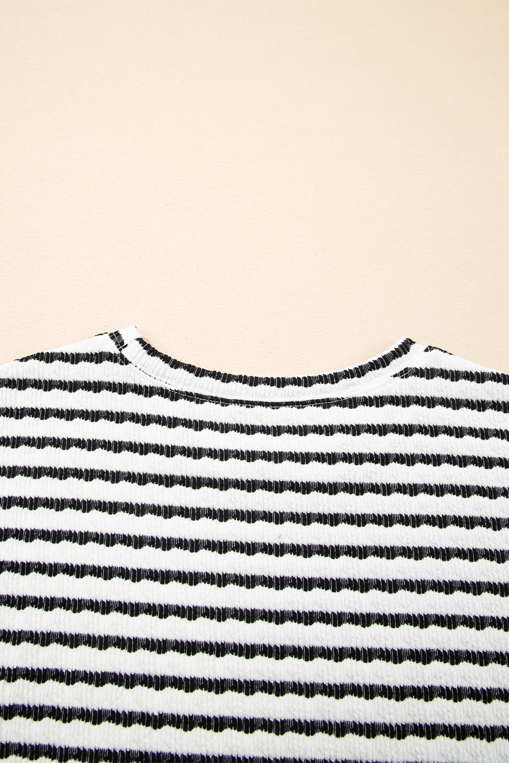 Black Stripe Knitted Short Sleeve Top and Drawstring Shorts Set