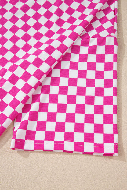 Rose Checkered Print Half Sleeve Tee 2pcs Lounge Pant Set