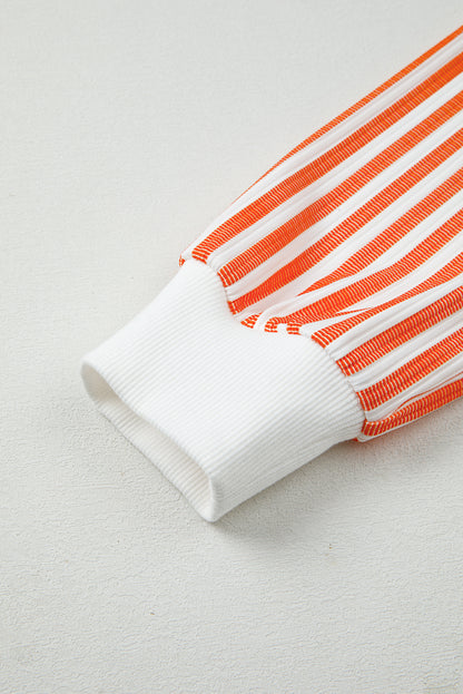 Orange Stripe V Neck Drop Shoulder Patchwork Long Sleeve Top