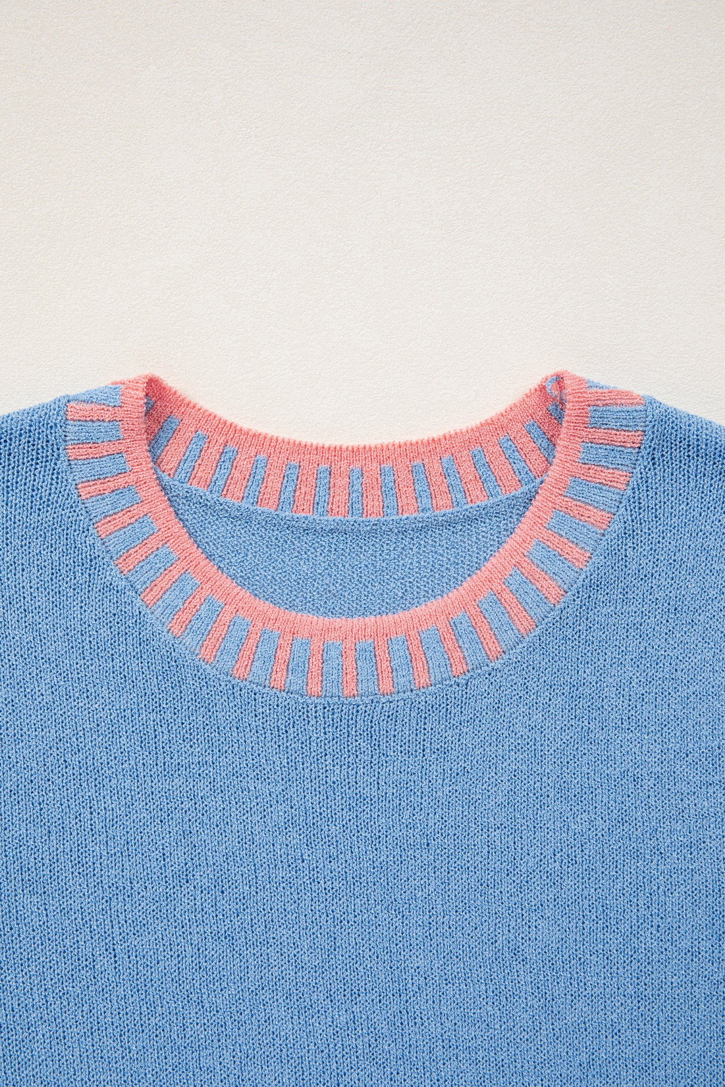 Sky Blue Contrast Trim Round Neck Sleeveless Sweater