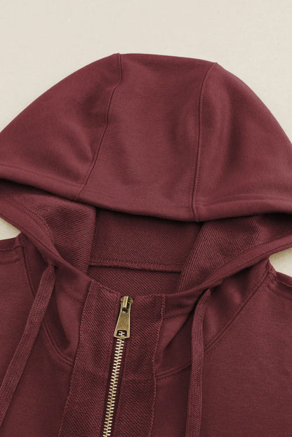 Brown Raw Edge Exposed Seam Full Zip Hoodie - Chic Meadow Boutique 