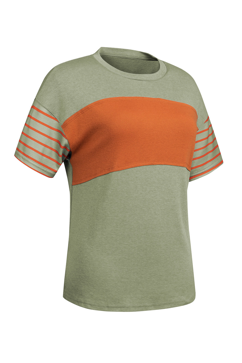 Laurel Green Color Block Striped Detail Loose T Shirt