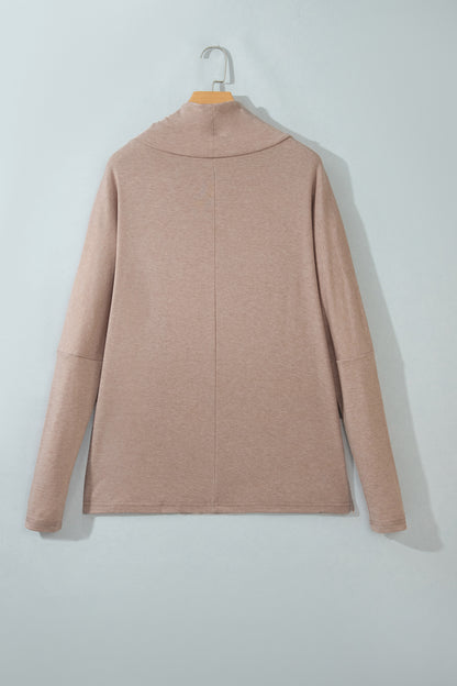 Smoke Gray High Neck Long Sleeve Shift Blouse