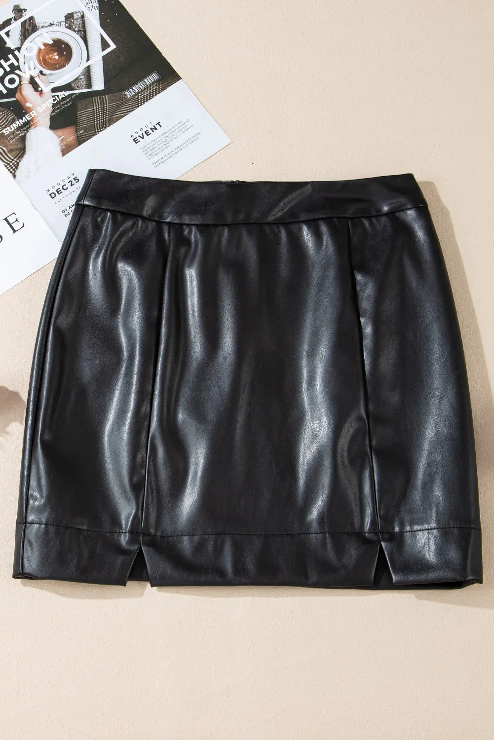 Black PU Leather Side Slits Slim Fit High Waist Mini Skirt - Chic Meadow Boutique 