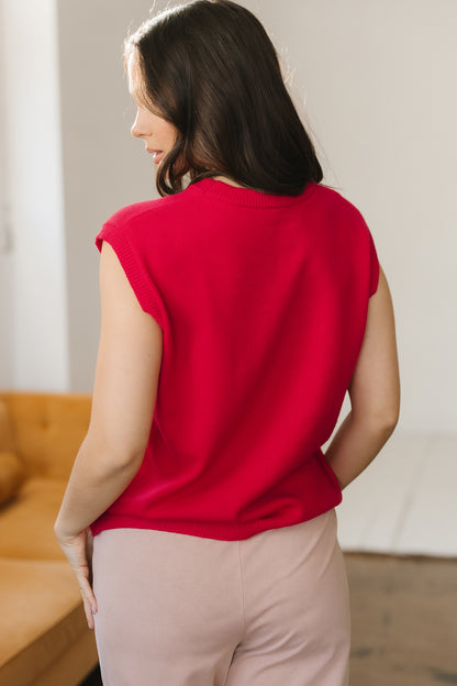 Fiery Red YEEHAW Embroidered Letter Loose Short Sleeve Sweater