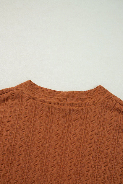 Sweaters & Cardigans/Cardigans Chestnut Textured Knit Side Pockets Open Front Cardigan