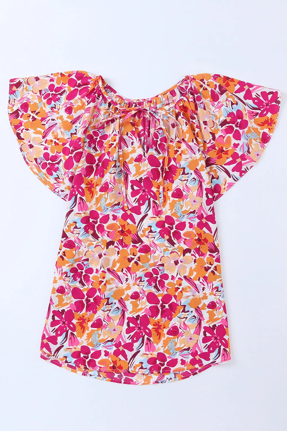 Fiery Red Flutter Sleeves Floral Print Top - Chic Meadow Boutique 