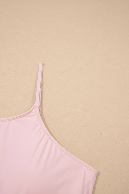 Pink Plus Size Build-in Shorts Sleeveless Dress With Short Two Piece Set