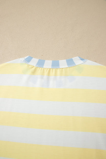 Yellow Stripe Exposed Seam Contrast Patchwork Oversized Top