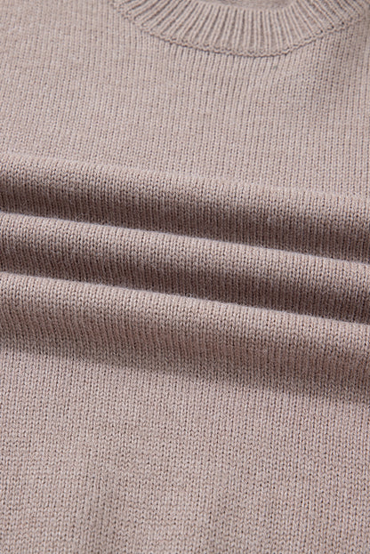 Simply Taupe Embroidered Floral Sleeve Round Neck Loose Sweater