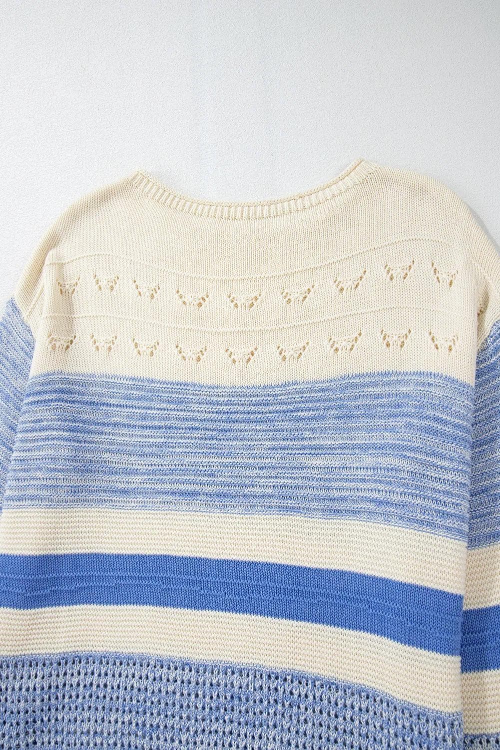 Sweaters & Cardigans/Sweaters Light Blue Open Stitch Puff Sleeve Sweater