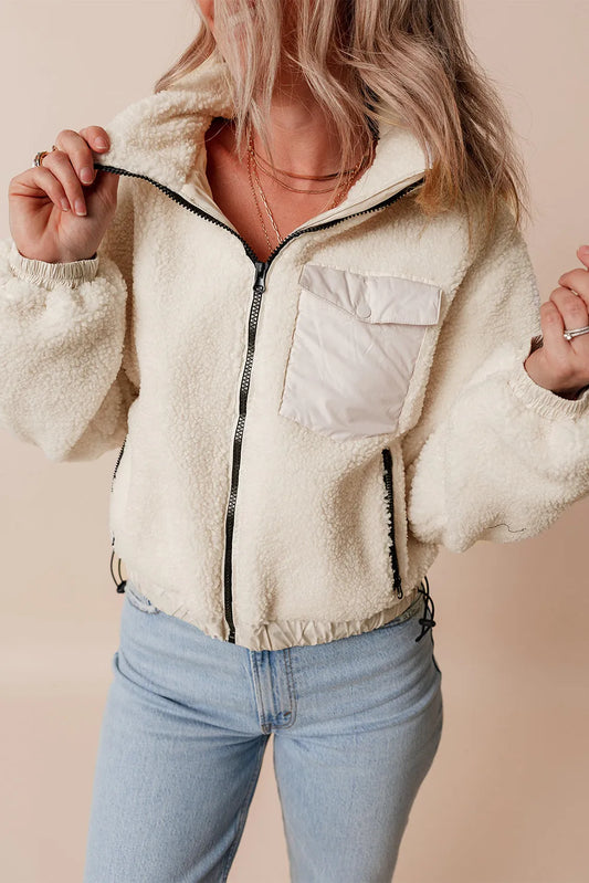 Jet Stream Zip-up Pocketed Hooded Sherpa Jacket - Chic Meadow Boutique 