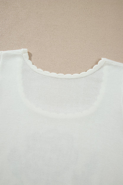 White Western Floral Print Short Sleeve Square Collar Knit Sweater