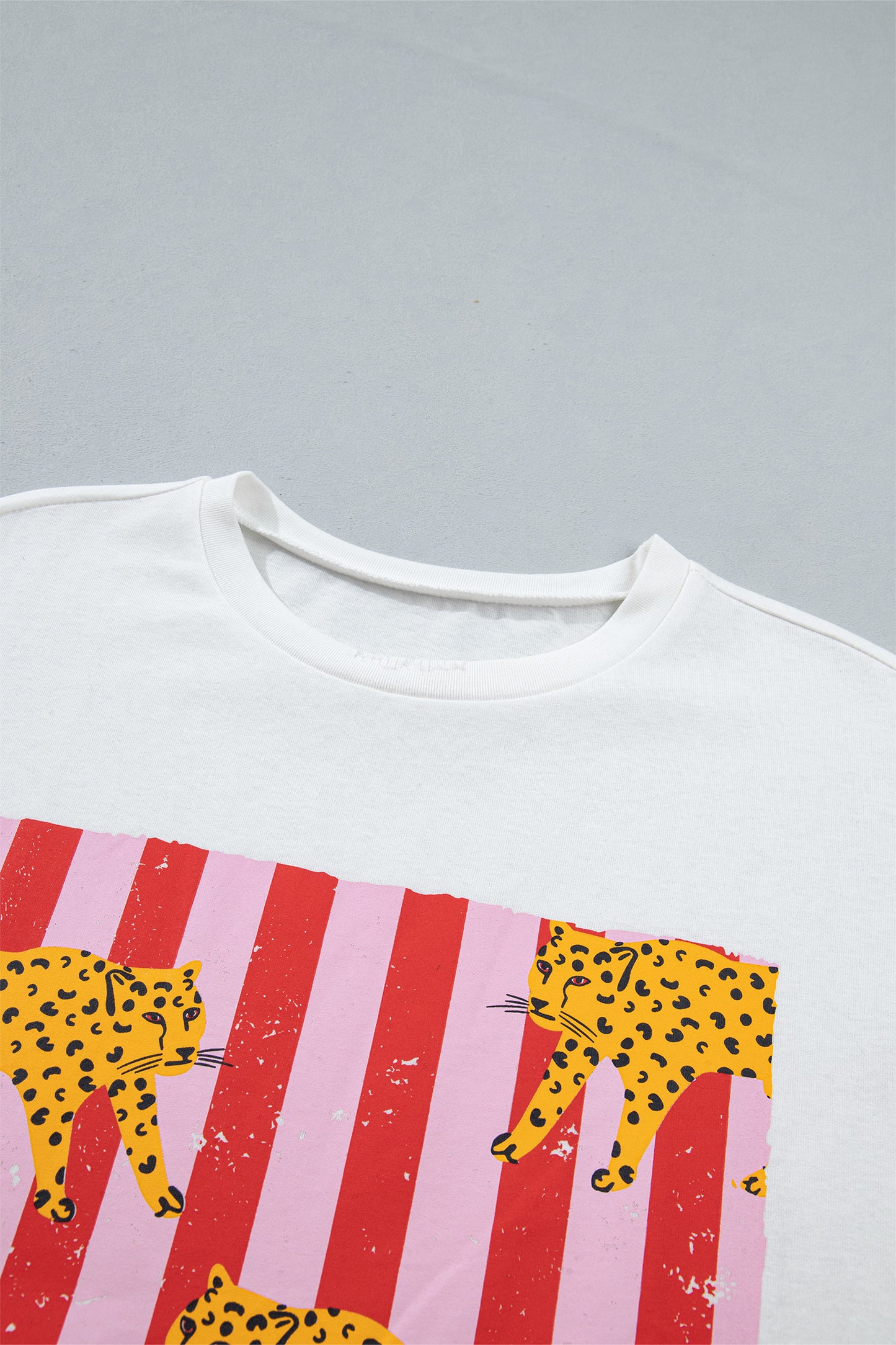 White Cheetah Striped Print Retro Fashion Graphic Tee