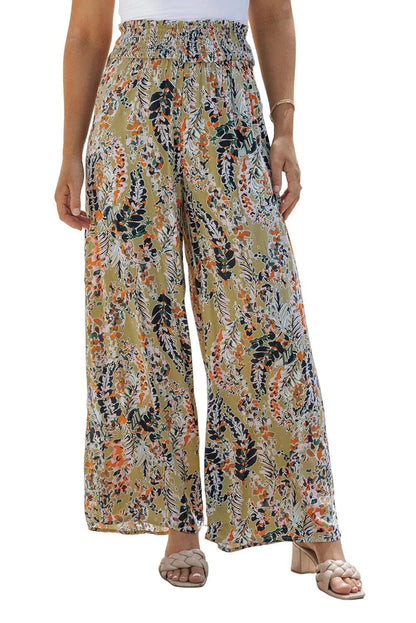 Bottoms/Pants & Culotte Multicolor Floral Print Shirred High Waist Wide Leg Casual Pants