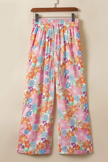 Pink Floral Smocked Waist Loose Pants - Chic Meadow Boutique 