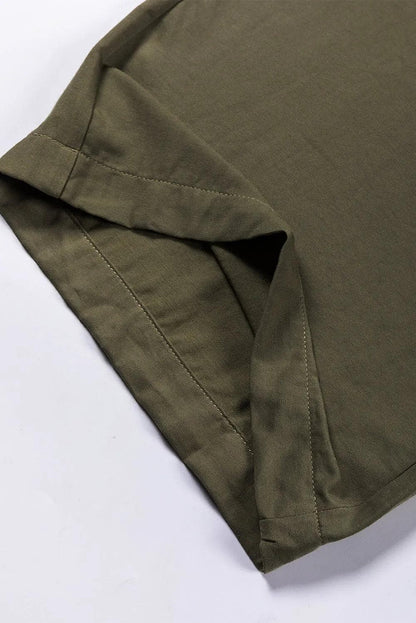 Bottoms/Pants & Culotte Green Brown Drawstring Elastic Waist Casual Wide Leg Pants