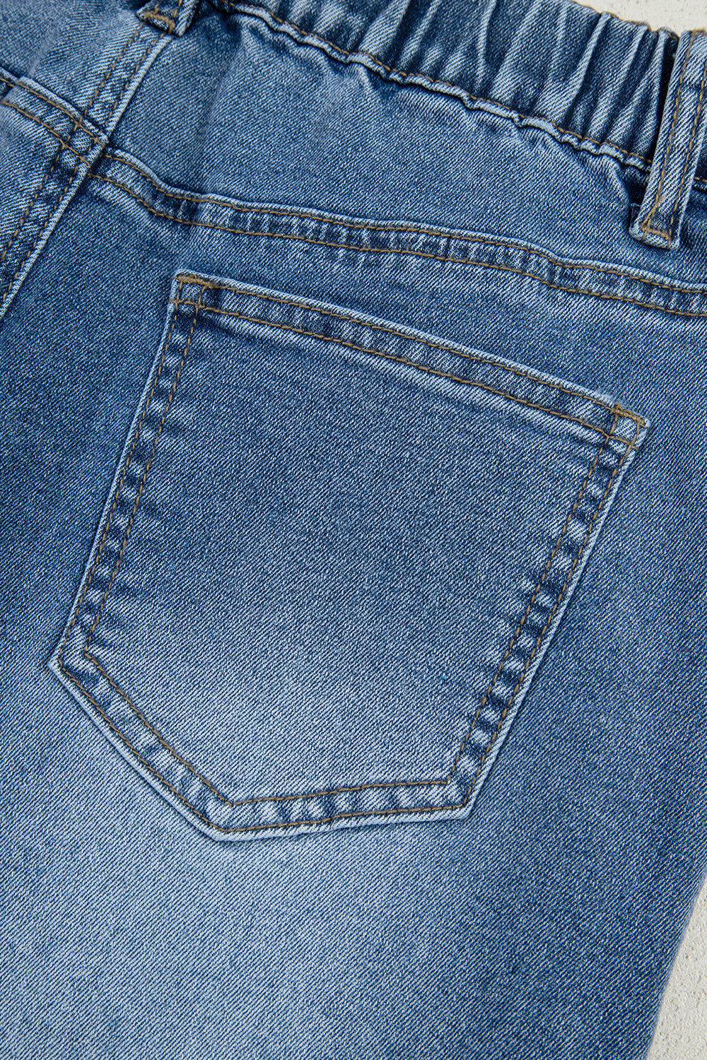 Stone Blue Star Patchwork Cropped Wide Leg High Waist Jeans