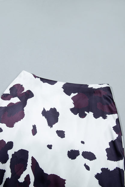 Brown Abstract Print Western Long Metal Zip-Up Waist Daily Wear Skirt
