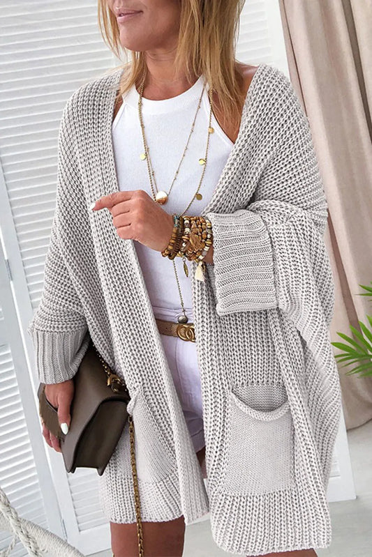 Gray Oversized Fold Over Sleeve Sweater Cardigan - Chic Meadow Boutique 