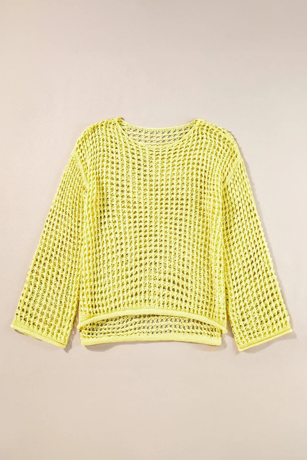 Yellow Open Knit Crochet Bell Sleeve Tunic Sweater - Chic Meadow Boutique 