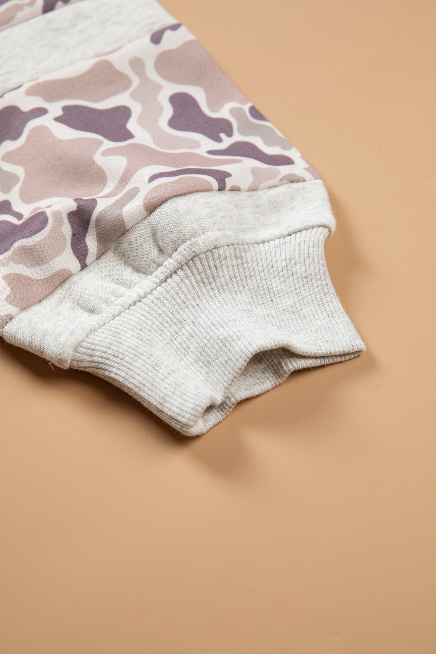 Light Grey Patchwork Camo Long Sleeve Hoodie