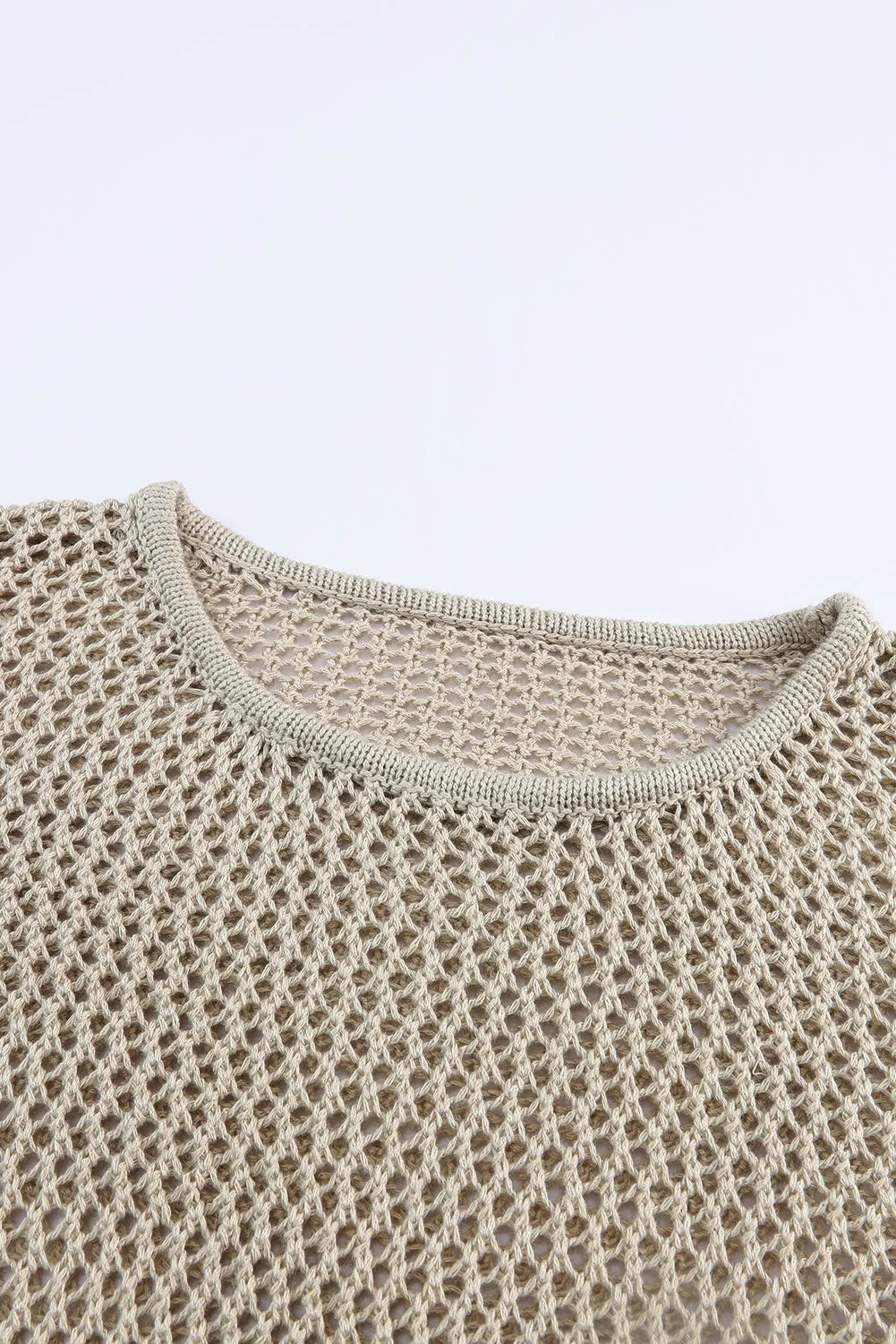 Khaki Hollow-out Knit Long Sleeve Top - Chic Meadow Boutique 