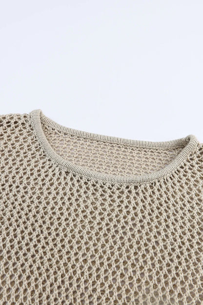 Tops/Long Sleeve Tops Khaki Hollow-out Knit Long Sleeve Top