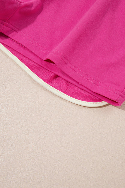 Rose Red Colorblock Edge Drop Shoulder T Shirt and Skort 2Pcs Set