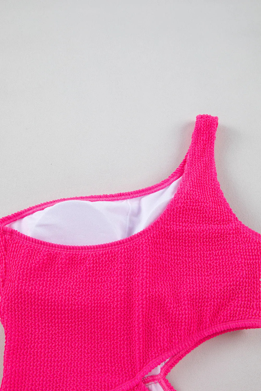 Bright Pink Solid Textured Cut Out One Shoulder Monokini - Chic Meadow Boutique 