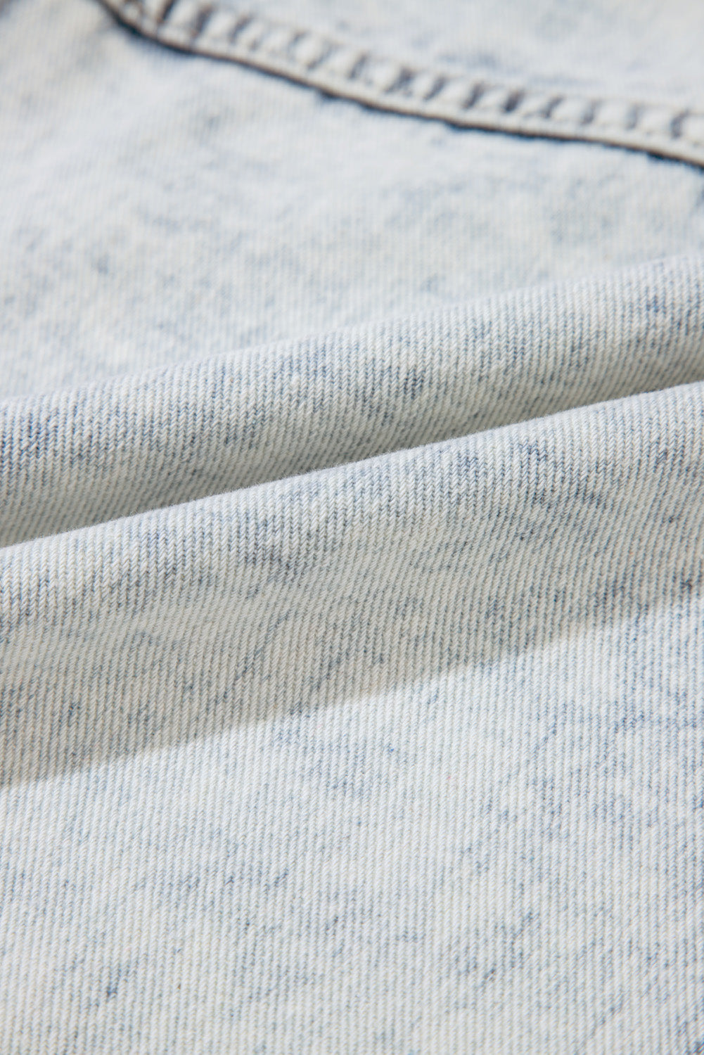 Beau Blue Light Wash Buttoned Chest Pocket Puff Sleeve Denim Jacket