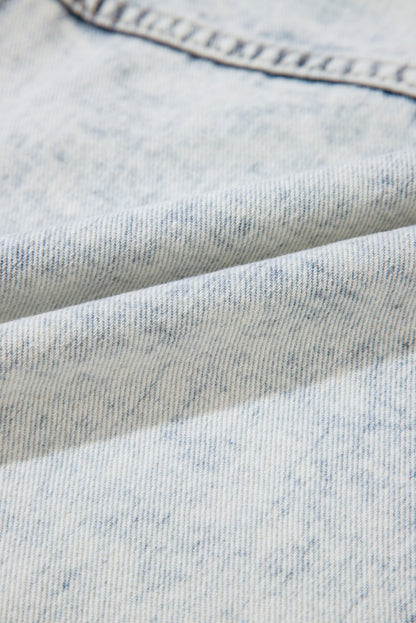 Beau Blue Light Wash Buttoned Chest Pocket Puff Sleeve Denim Jacket