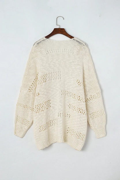 Apricot Casual Hollowed Knit Dolman Sleeve Cardigan - Chic Meadow Boutique 