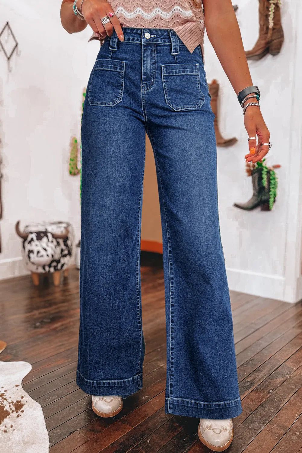 Sail Blue Wide Leg Pocketed High Waist Jeans - Chic Meadow Boutique 