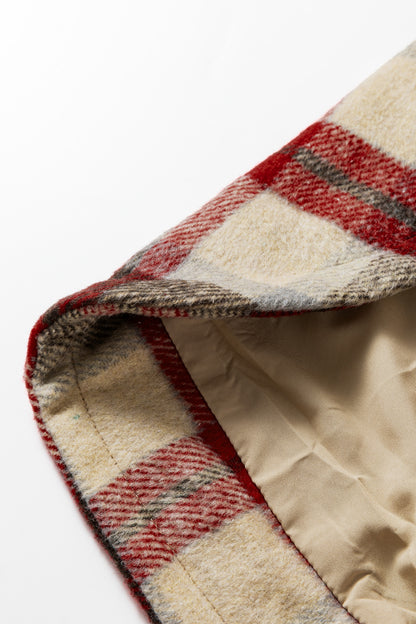 Red Brushed Plaid Buttoned Front Side Slit Tunic Shacket