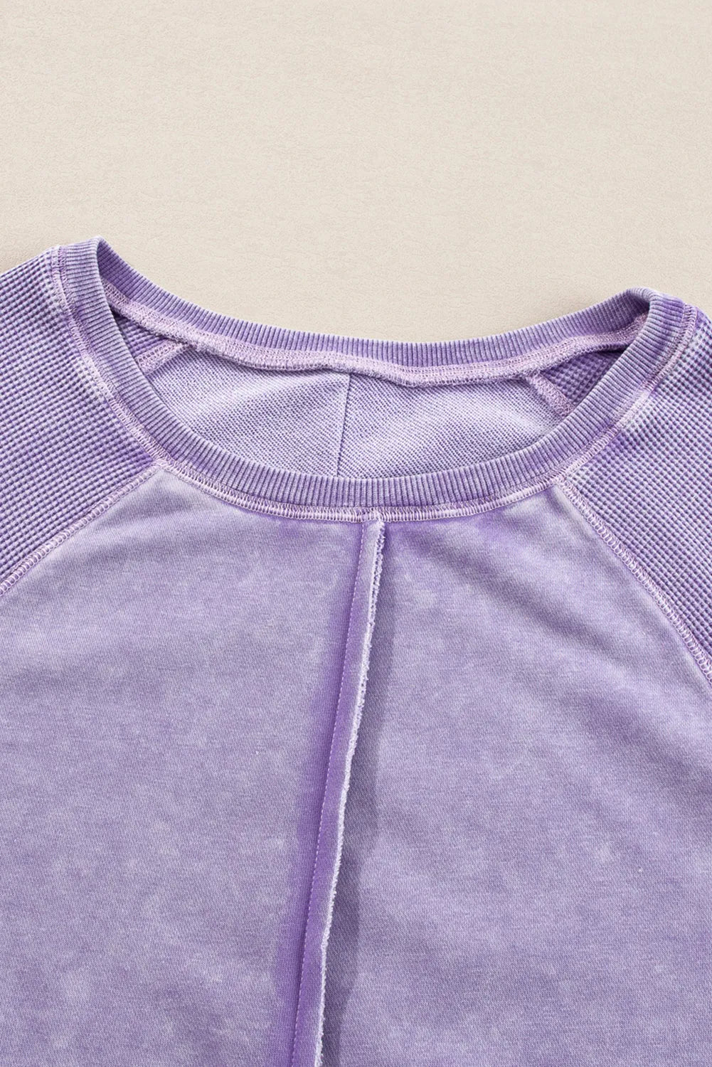 Orchid Petal Solid Waffle Knit Patchwork Raglan Sleeve Sweatshirt - Chic Meadow Boutique 