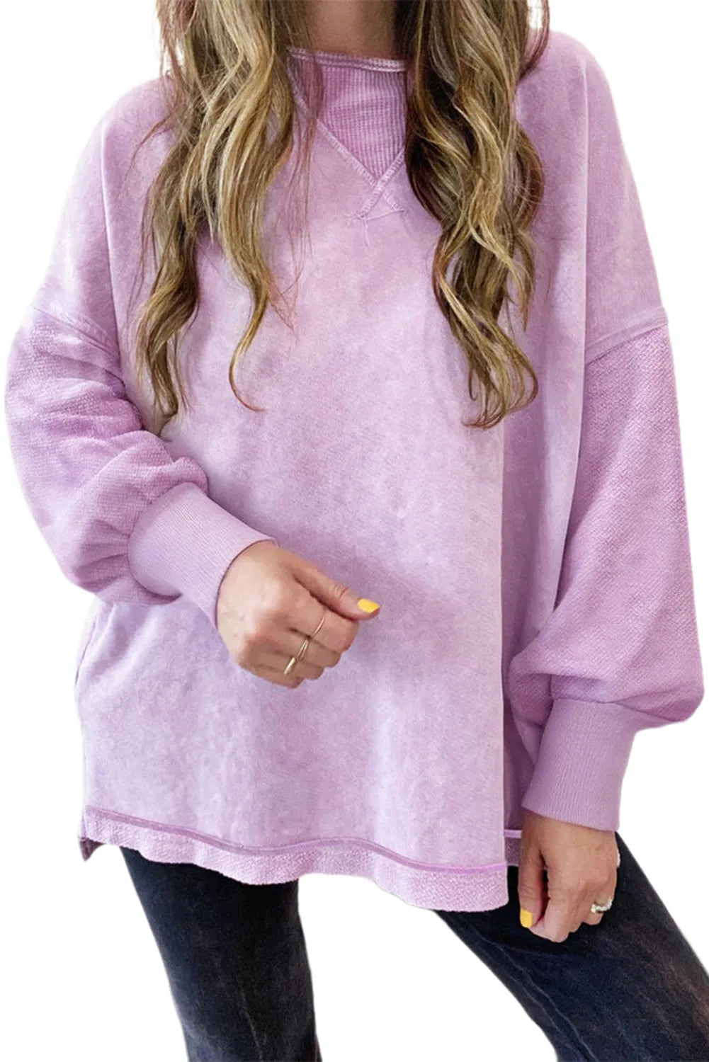 Orchid Petal Mineral Wash Drop Shoulder Pullover Sweatshirt - Chic Meadow Boutique 