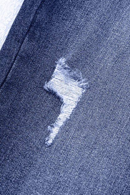 Real Teal Folded Cuffs Distressed Straight High Waist Jeans